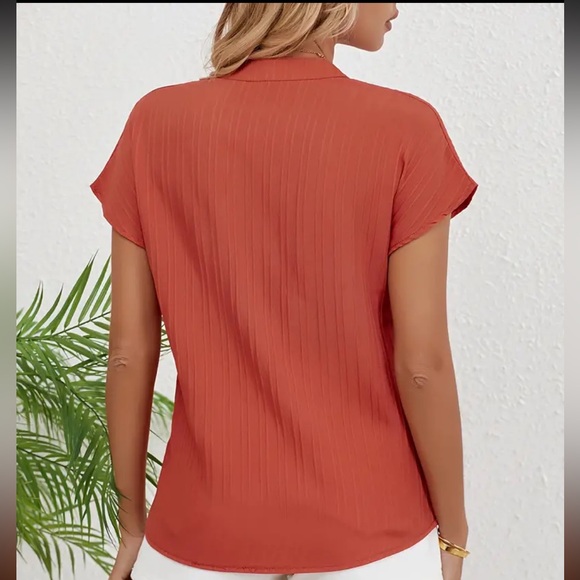 Salmon Notched V-Neck Blouse - Picture 2 of 3